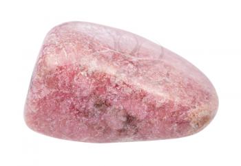 closeup of sample of natural mineral from geological collection - polished Rhodonite gem stone isolated on white background