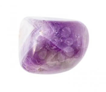 closeup of sample of natural mineral from geological collection - tumbled Amethyst gem stone isolated on white background