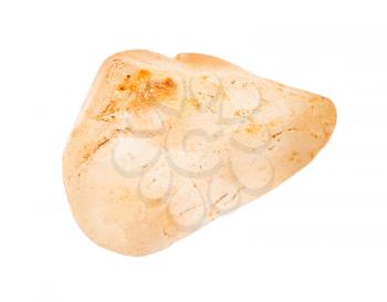 closeup of sample of natural mineral from geological collection - tumbled Topaz gemstone isolated on white background
