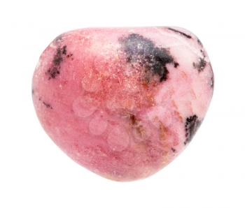 closeup of sample of natural mineral from geological collection - rolled Rhodonite gem stone isolated on white background