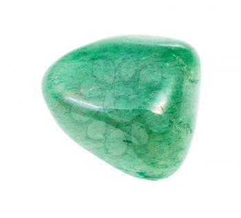 closeup of sample of natural mineral from geological collection - tumbled green Aventurine gem stone isolated on white background