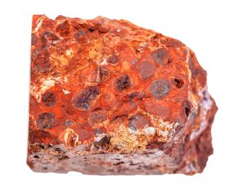 closeup of sample of natural mineral from geological collection - Bauxite (aluminium ore) rock isolated on white background