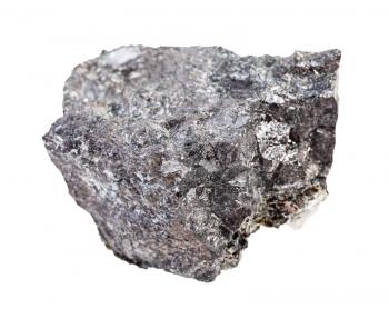 closeup of sample of natural mineral from geological collection - raw Magnetite ore isolated on white background