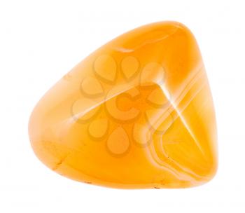 closeup of sample of natural mineral from geological collection - polished yellow Carnelian (cornelian) gem stone isolated on white background