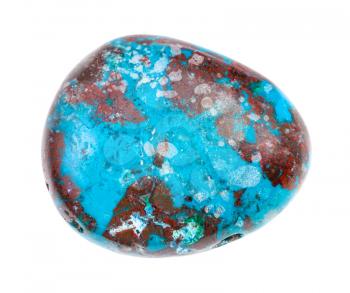 closeup of sample of natural mineral from geological collection - polished Chrysocolla gem isolated on white background