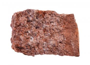 closeup of sample of natural mineral from geological collection - raw Bauxite ore isolated on white background