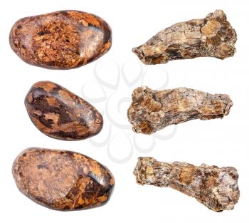set of various Bronzite (Enstatite) rocks isolated on white background