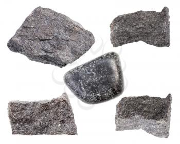 set of various Chromite rocks isolated on white background