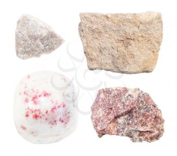 set of various dolomite rocks isolated on white background