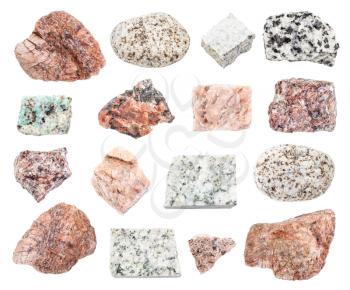 set of various Granite rocks isolated on white background