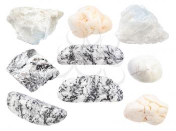 set of various Magnesite stones isolated on white background