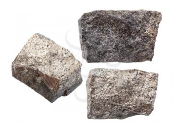 set of Pyrrhotite (magnetic pyrite) rocks isolated on white background