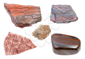 set of various Quartzite rocks isolated on white background