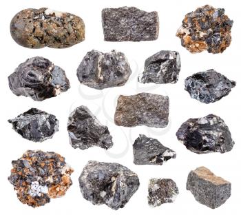 set of various Sphalerite (zink blende) rocks isolated on white background