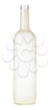 glass painting - empty manually frosted glass brandy bottle isolated on white background