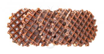 several sweet wafers poured with chocolate isolated on white background