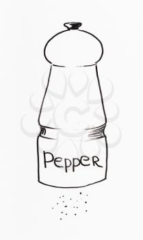 sketch of pepper shaker hand-drawn by black felt-tip pen on white paper