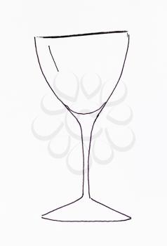 sketch of wineglass hand-drawn by black felt-tip pen on white paper