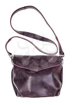 front view of closed handcrafted crossbody bag handmade from soft genuine leather isolated on white background