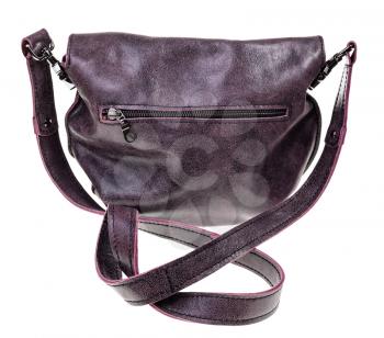 back view of closed handcrafted crossbody bag handmade from soft genuine leather isolated on white background