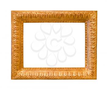old wide carved wooden picture frame with cut out canvas isolated on white background