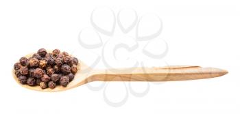 red kampot pepper in wooden spoon isolated on white backgrouns
