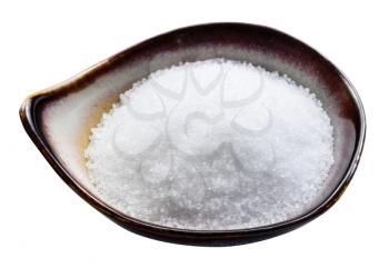 fructose sugar sweetener in ceramic bowl isolated on white background