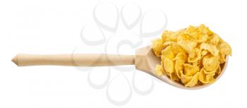 wooden spoon with sugar-free corn flakes isolated on white background
