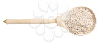top view of psyllium husk in wood spoon isolated on white background