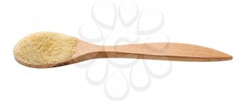 granulated coconut sugar in wooden spoon isolated on white background