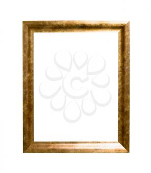 old wide flat golden picture frame with cut out canvas isolated on white background