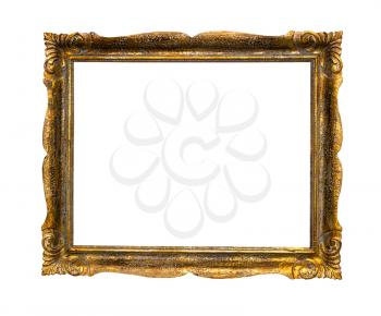 old decorative golden picture frame with cut out canvas isolated on white background
