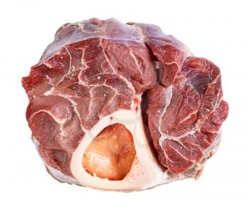 raw beef shin on bone isolated on white background