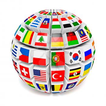 Royalty Free Clipart Image of a Sphere with Flags