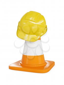 Royalty Free Clipart Image of a Hard Hat on a Pylon
