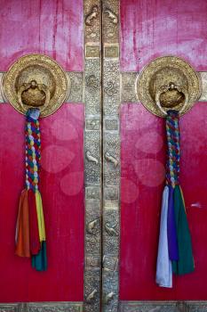 Door handles on gates of Ki monastry. Spiti Valley, Himachal Pradesh, India