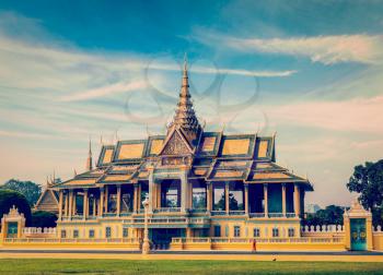 Vintage retro effect filtered hipster style image of  Royal Palace complex, Phnom Penh, Cambodia