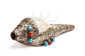 Tibetan Buddhist Conch Shell Horn Dung-Dkar isolated on white