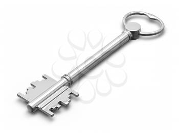 Metal key on white isolated