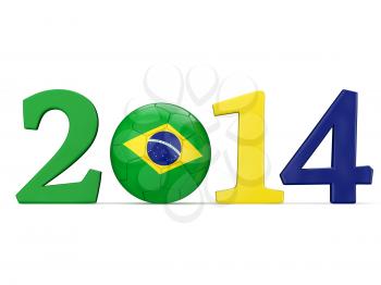 2014 text with soccer ball and Brazil flag isolated on white background