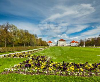 Grand Parterre and the rear view of the Nymphenburg Palace. Munich, Bavaria, Germany