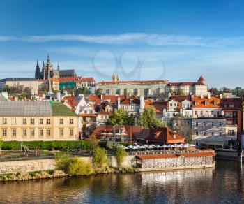 View of Mala Strana and  Prague castle over Vltava river. Prague, Czech Republic