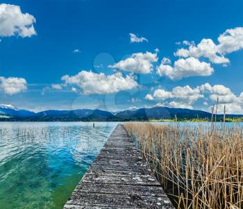 Pier in the lake in countryside, Bavaria, Germany