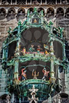 Animated figurines of Rathaus-Glockenspiel -  tourist attraction on New Town hall of Munich, Germany