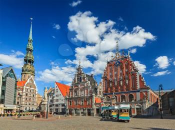 Riga Town Hall Square, House of the Blackheads and St. Peter's Church, Riga, Latvia