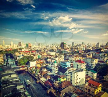 Vintage retro hipster style travel image of Bangkok aerial view . Thailand