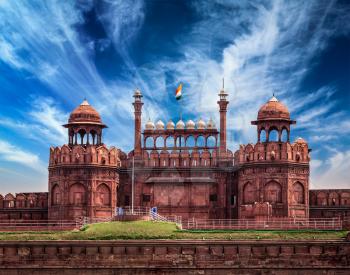 India travel tourism background - Red Fort (Lal Qila) Delhi - World Heritage Site. Delhi, India