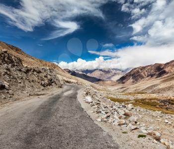 Scenic road in Himalayas near Khardung-La pass. Ladakh, India