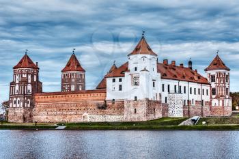 High dynamic range hdr image of medieval Mir castle famous landmark in town Mir, Belarus