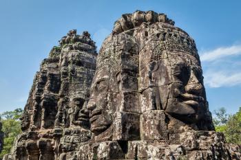 Ancient stone faces of Bayon temple, Angkor, Cambodia